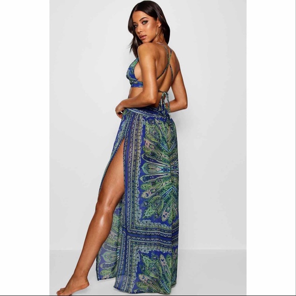 Scarf Print Cut Out Maxi Beach Dress - Picture 2 of 6